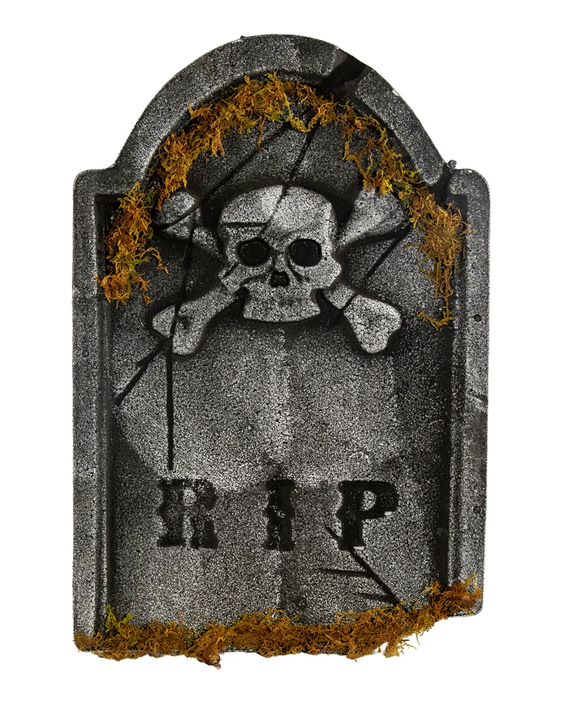R.I.P. Grabstein mit Totenkopf & Moos 53cm