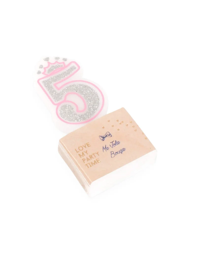 Geburtstagskerze Zahl 5 Prinzessin rosa Glitzer 5,8 cm