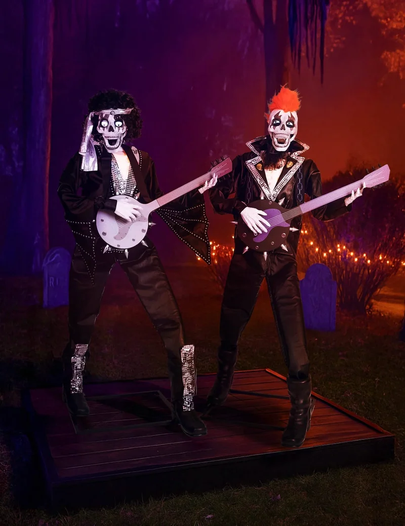 Bewegliche Halloween-Figur mit Sound: Punk-Skelett-Duo, 185 cm