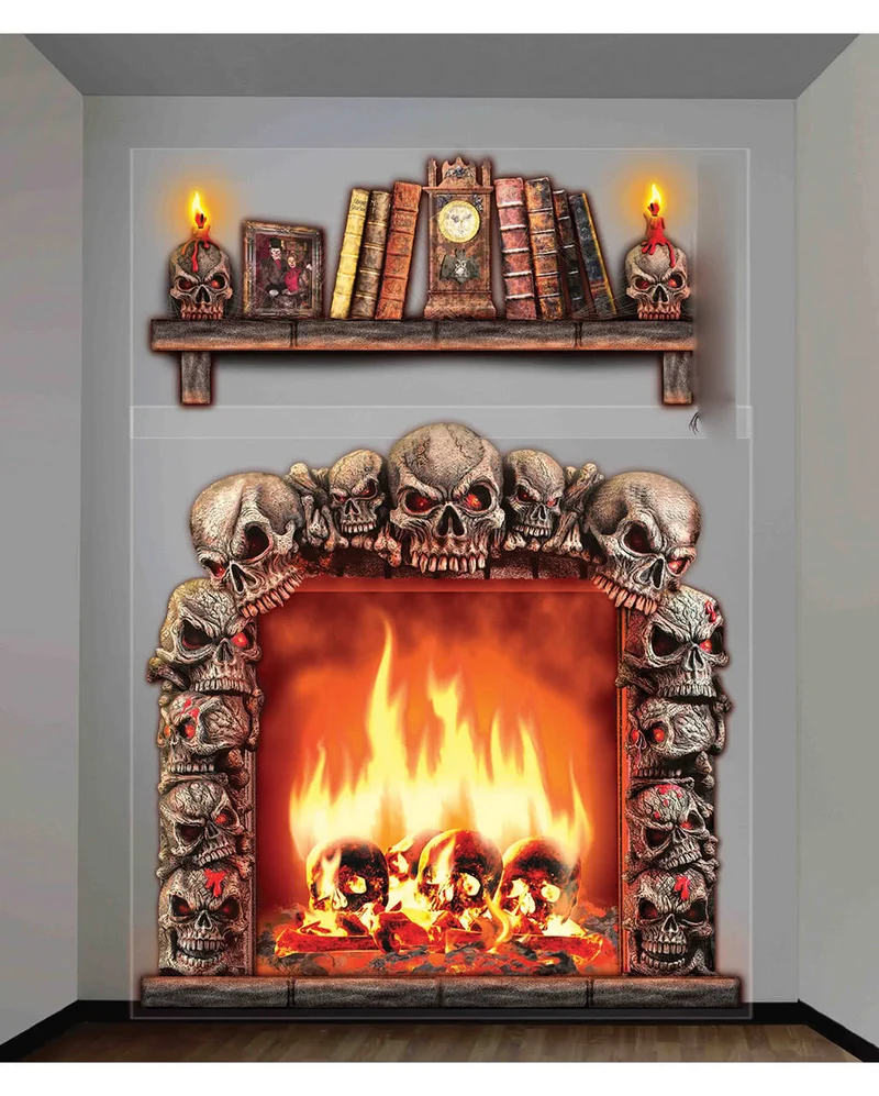 2-tlg. Halloween Wandfolie Kaminzimmer