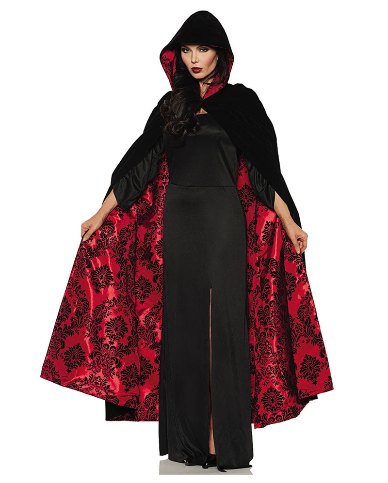 Luxus Samt Satin Umhang schwarz/rot