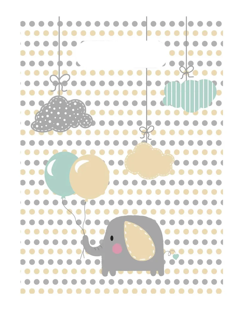 6 Geschenkbeutel Baby Elefant Grau und Mint