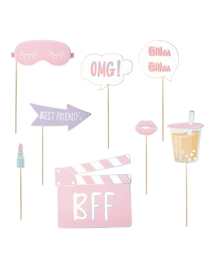 8 Fotoautomaten-Requisiten für Pyjamapartys im Girly-Stil aus Karton