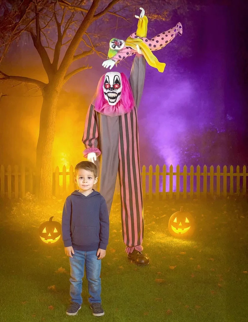 210 cm große Halloween-Figur mit Sound: Unheimlicher Clown