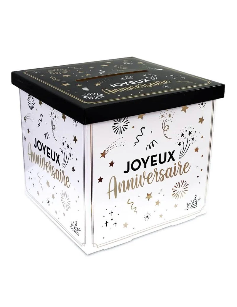 Schwarz-Weiß-goldene Happy Birthday-Urne aus Pappe