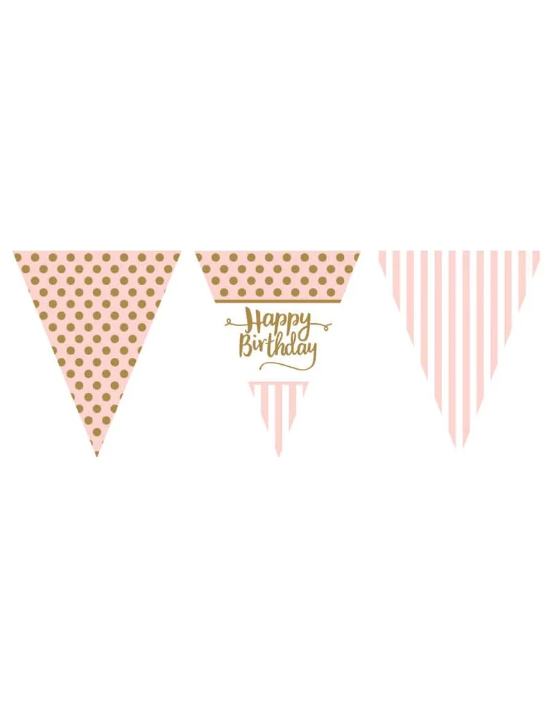 Wimpelkette aus Papier "Happy Birthday" Rosa und Gold 3,7 m schick