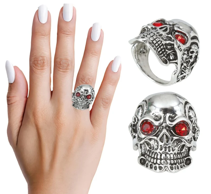 Roter Silberring Totenkopf