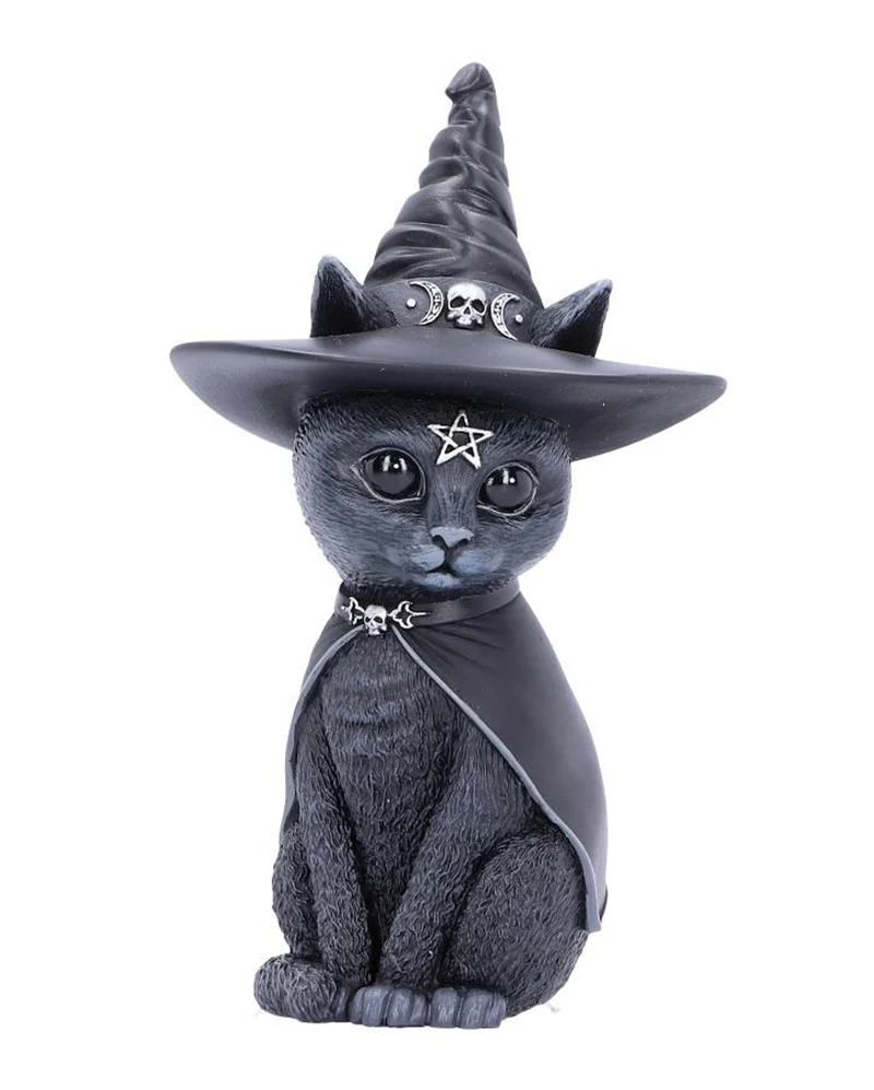 Mystische Katzenfigur mit Hexenhut