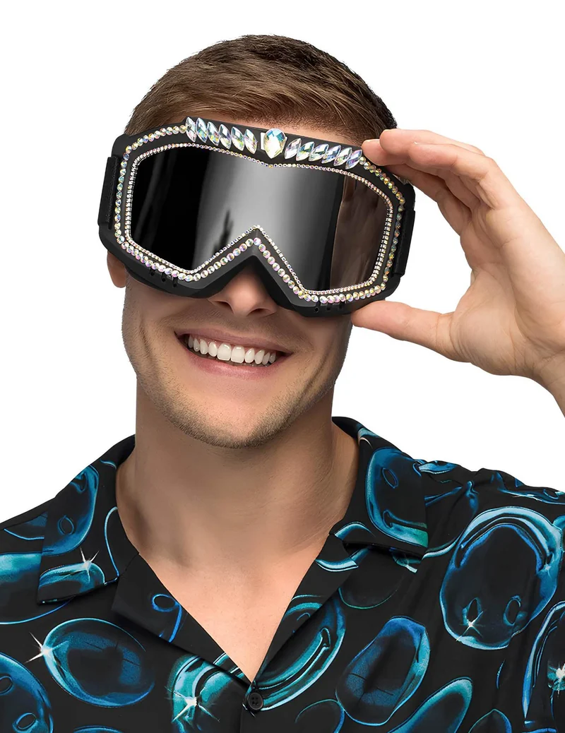 Schwarze Skibrille mit Strass für Erwachsene