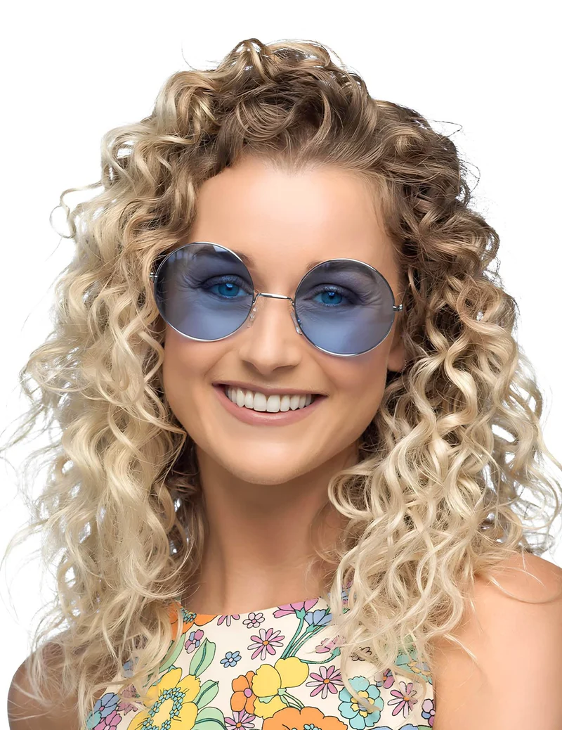 Riesige runde blaue Hippie-Brille