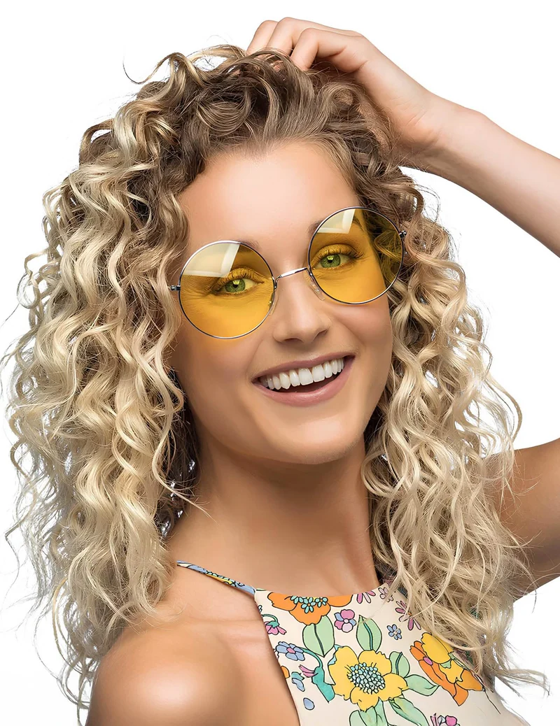 Riesige runde gelbe Hippie-Brille