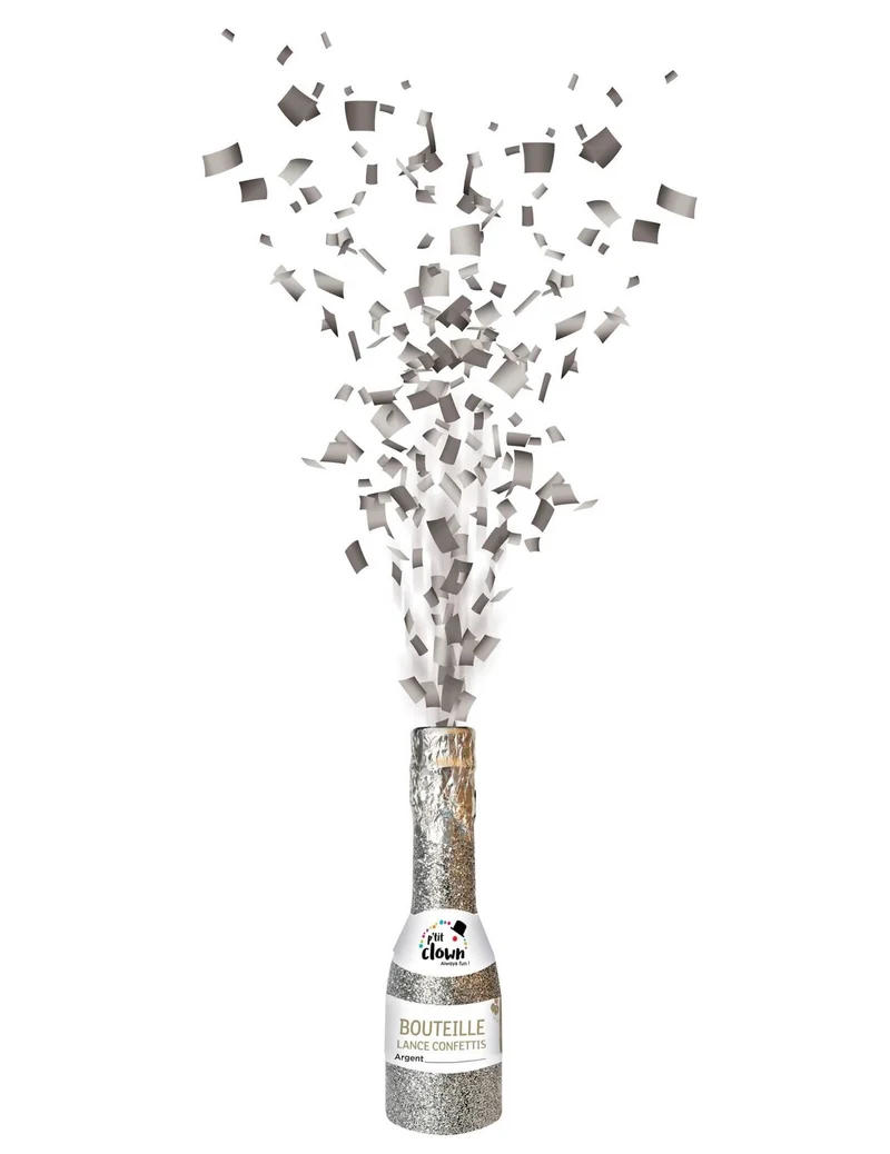 Silberne Konfettikanone Flasche 16 cm