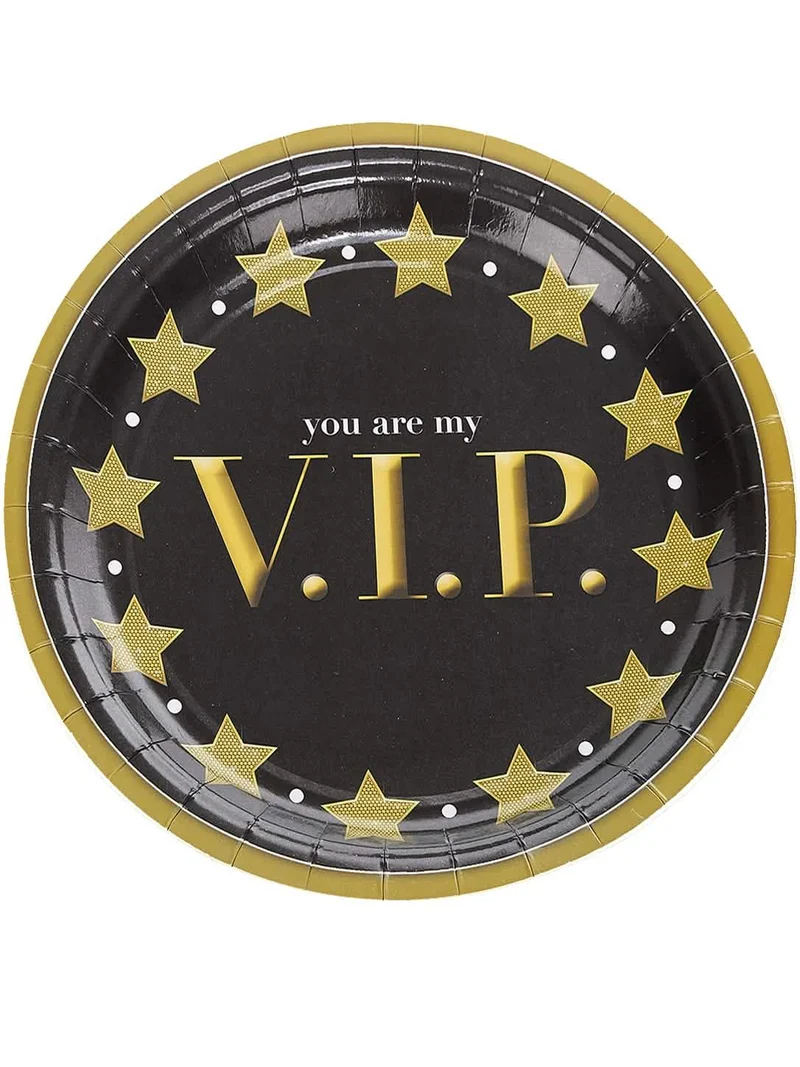 8 Pappteller VIP 23 cm Schwarz und Gold