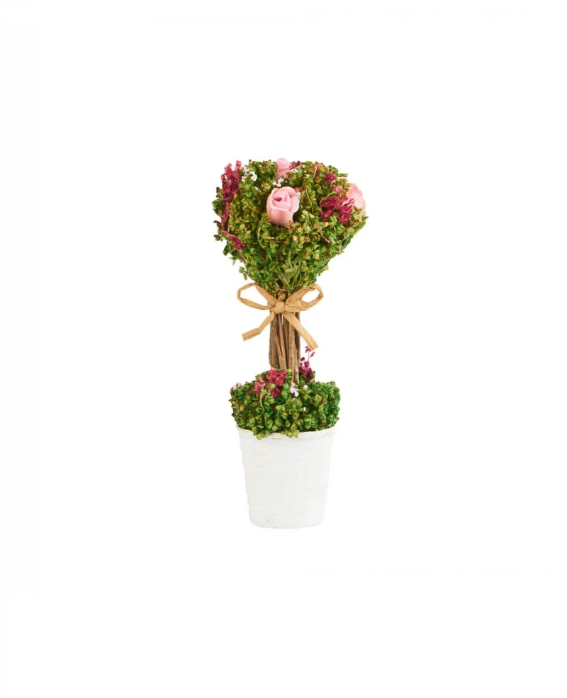 Komposition aus Trockenblumen und weißen Rosen auf Stiel in einem Topf 18 cm x 8 cm mit Juteband