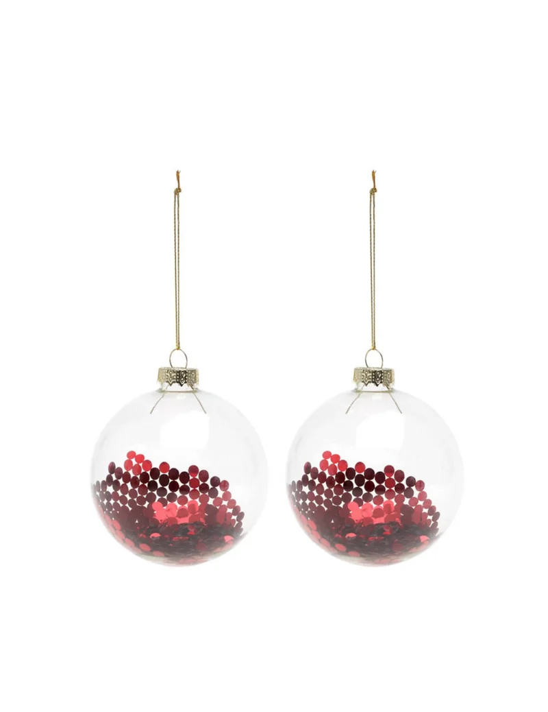 2 rote Glitzer-Weihnachtskugeln aus Glas 8 cm für Weihnachtsbaum