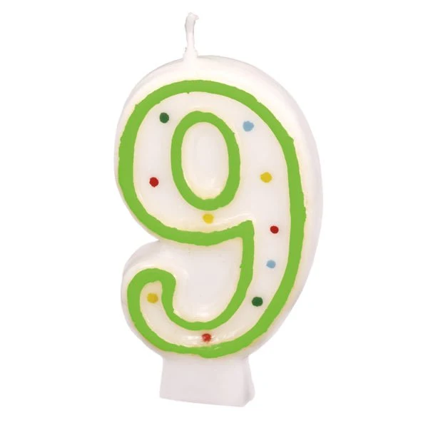 9 Kerze Grüne Punkte 7cm