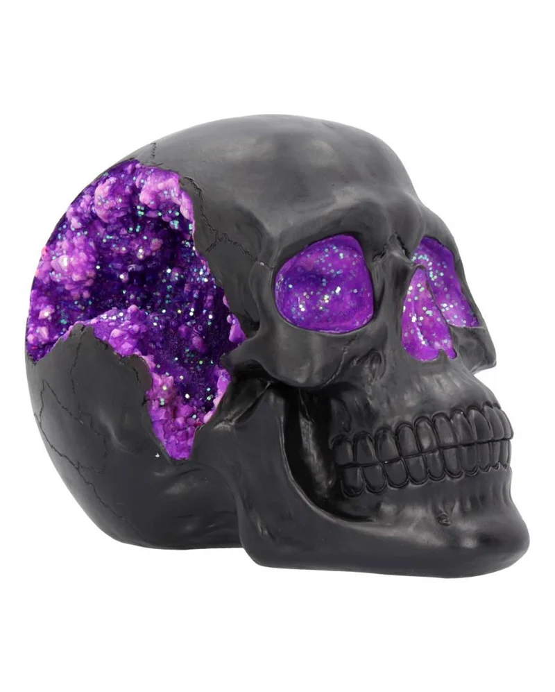 Geode Totenschädel mit Violettem Gothic Glitter