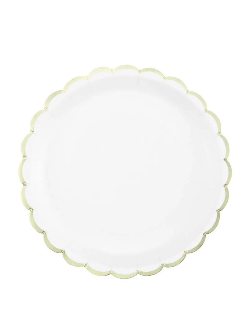 8 weiße Pappteller mit gewelltem Goldrand 23 cm