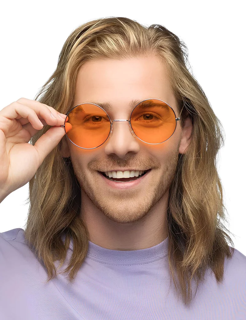 Riesige orangefarbene runde Hippie-Brille