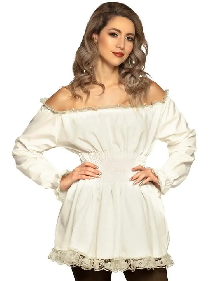 Renaissance-Rüschenkleid Damenkostüm für Fasching weiss