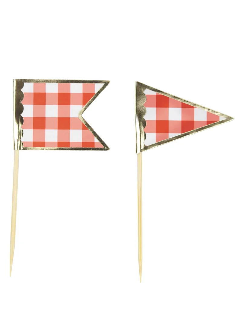 10 karierte Cocktailspieße 10 cm rot und weiß