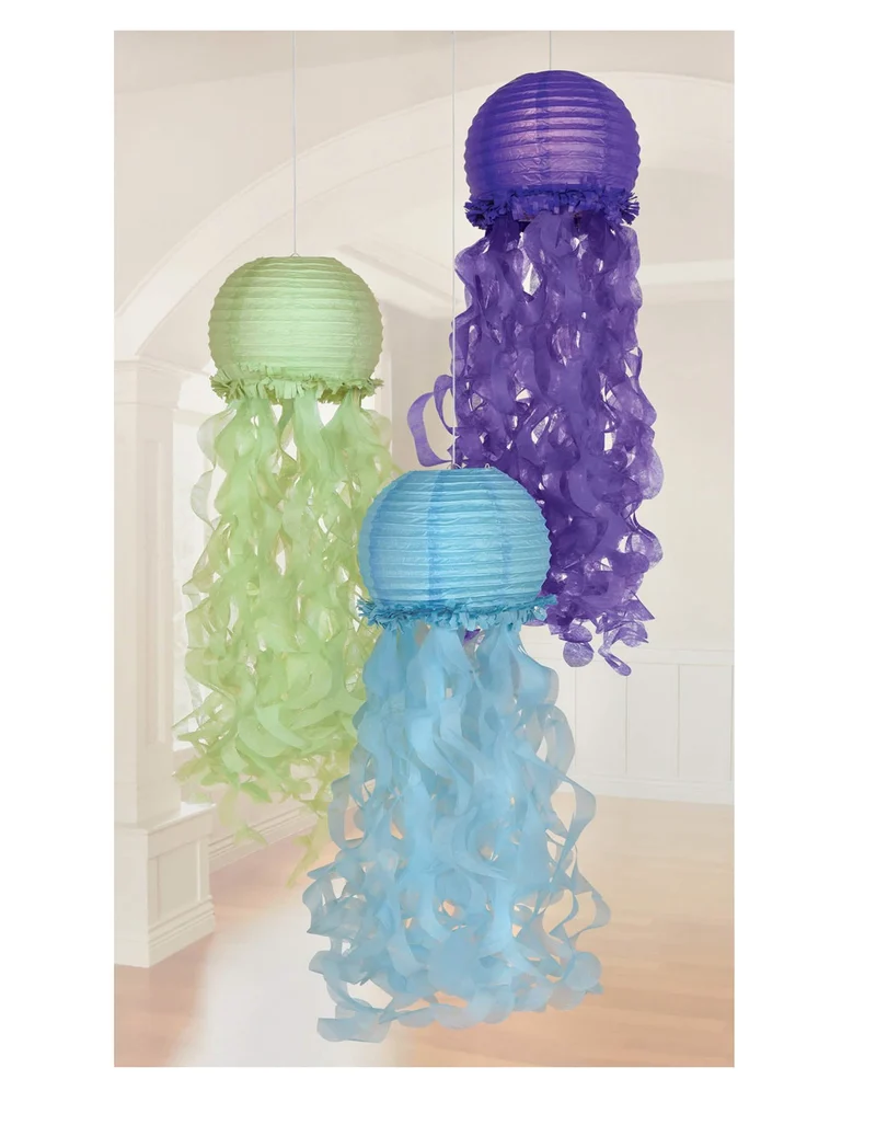 3 Quallen-Papierlaternen Meerjungfrauen-Träume 24 cm blau lila grün
