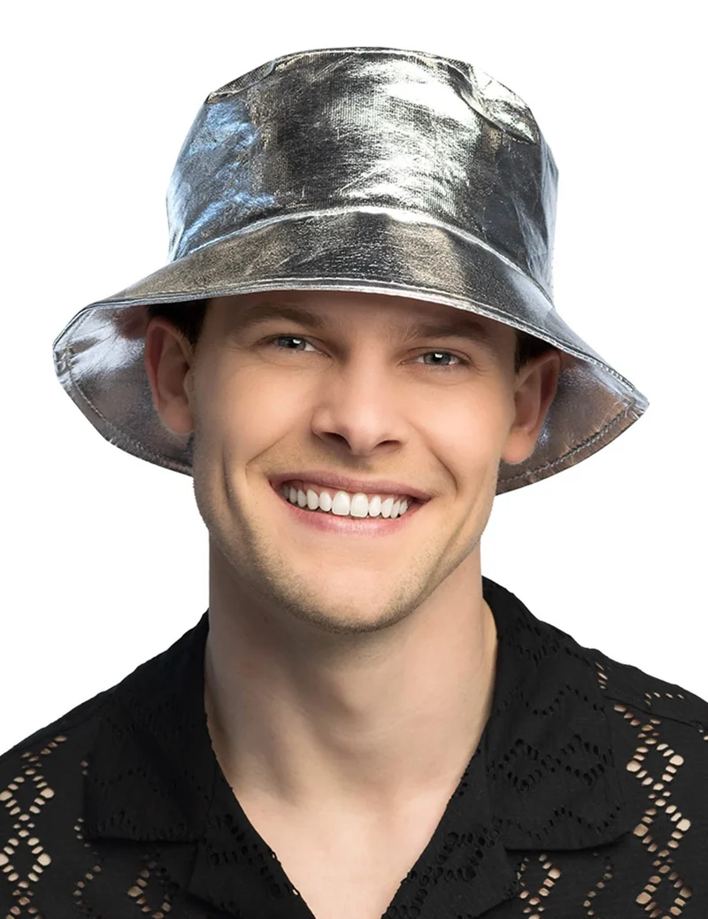 Silberner Metallic-Anglerhut für Erwachsene