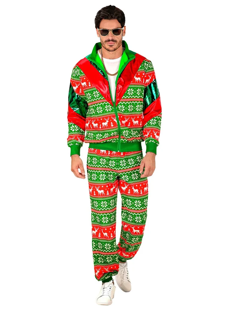 Weihnachts-Trainingsanzug Kostüm grün und rot für Erwachsene