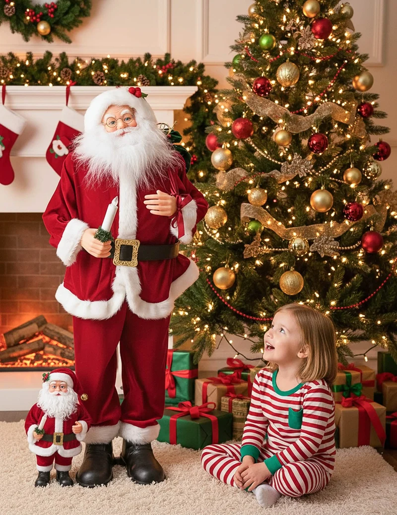 Animierte Weihnachtsdekoration musikalisch Weihnachtsmann mit Bewegung Sound und Licht 90 cm