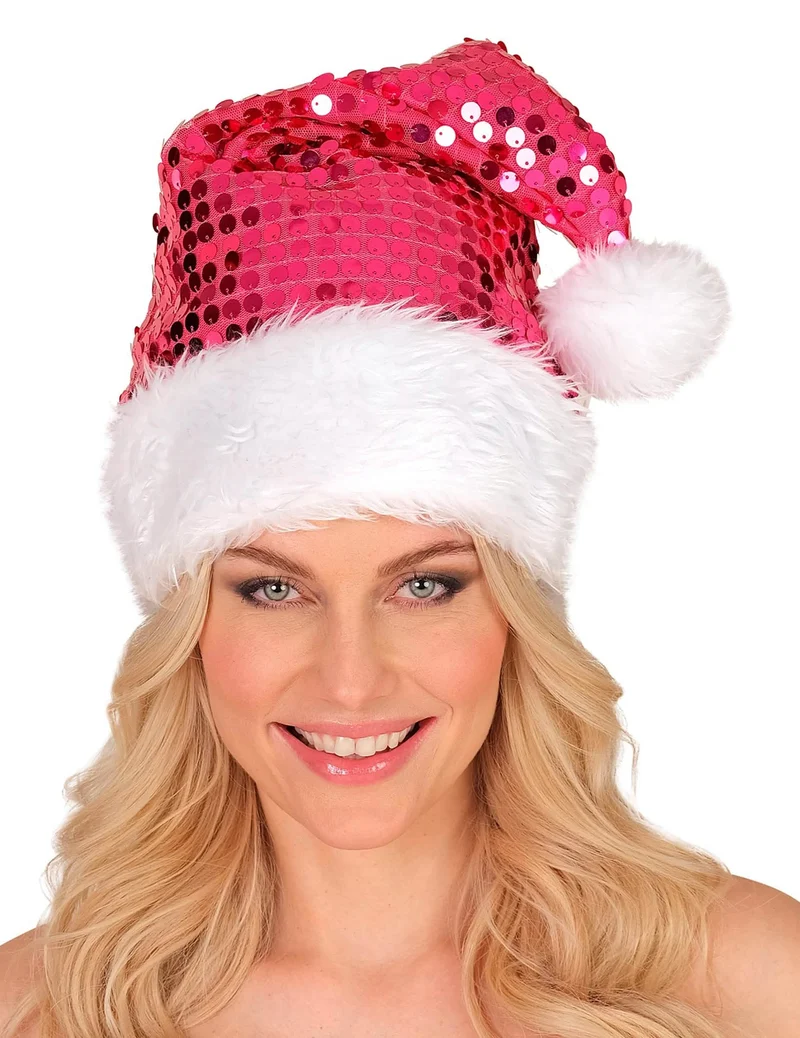 Rosa Pailletten-Weihnachtsmütze für Erwachsene