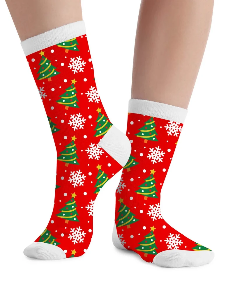 Rote Weihnachts-Socken mit Tannenbaum-Motiv für Erwachsene