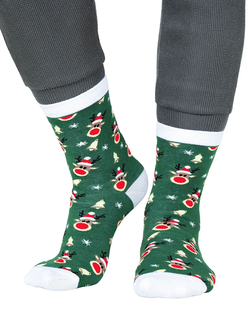 Grüne Weihnachts-Socken mit Rentier-Motiven für Erwachsene