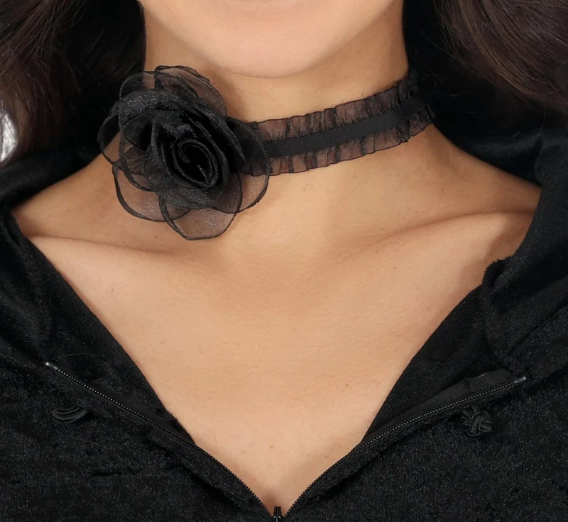 Schwarze Halskette Rose