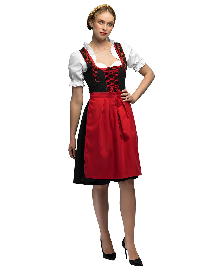 Bayerisches Kostüm für Damen in Schwarz mit roten Stickereien
