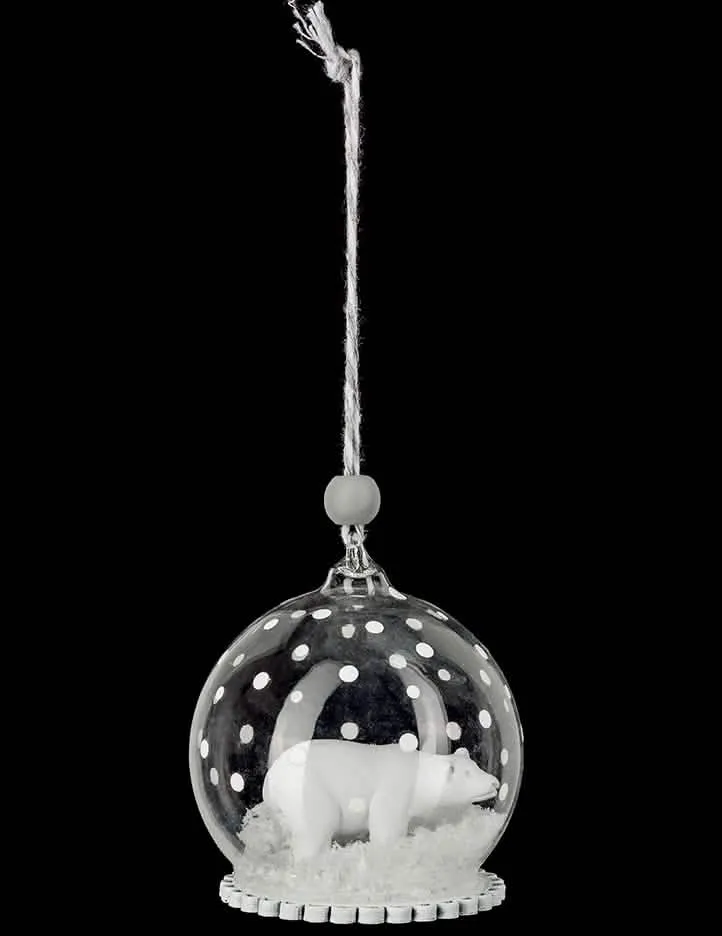 Weihnachtsglaskugel mit Eisbär 6 cm und Schnee