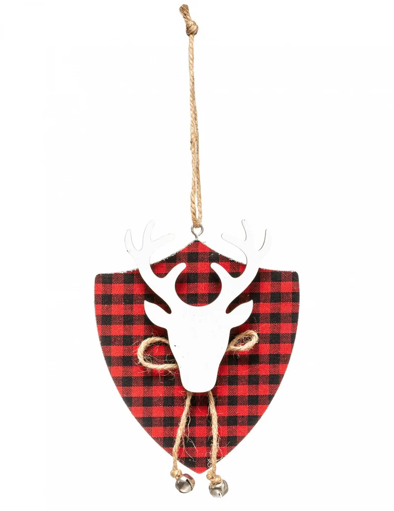 Rentiere Kopf Tartan Hänger 14 cm für Weihnachtsbaum