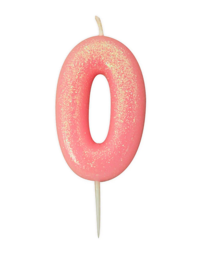 Geburtstagskerze Zahl 0 irisierend Rosa 9 cm