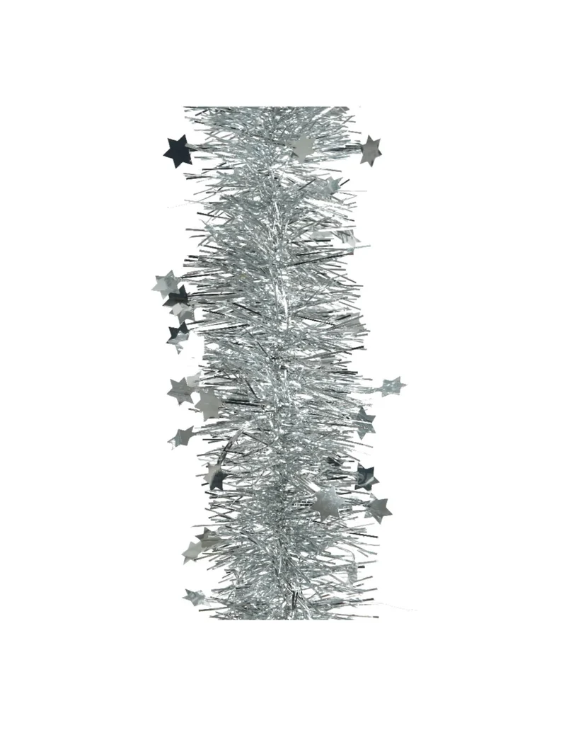 Silberne Weihnachtsbaumgirlande mit Sternen 270 cm Weihnachtsdekoration