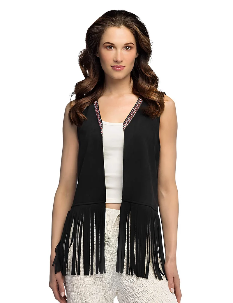 Schwarze Boho-Fransenweste für Damen