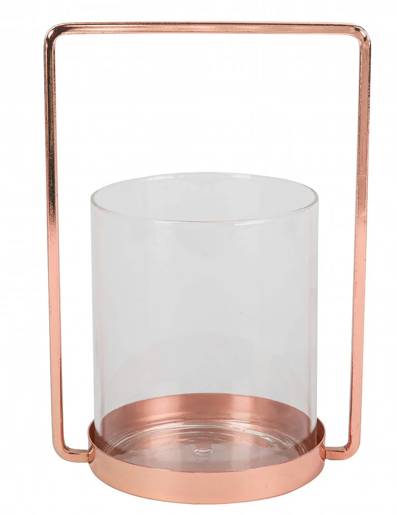 Teelichthalter aus Glas mit Roségold-Rahmen 19,5 cm schickes Messing