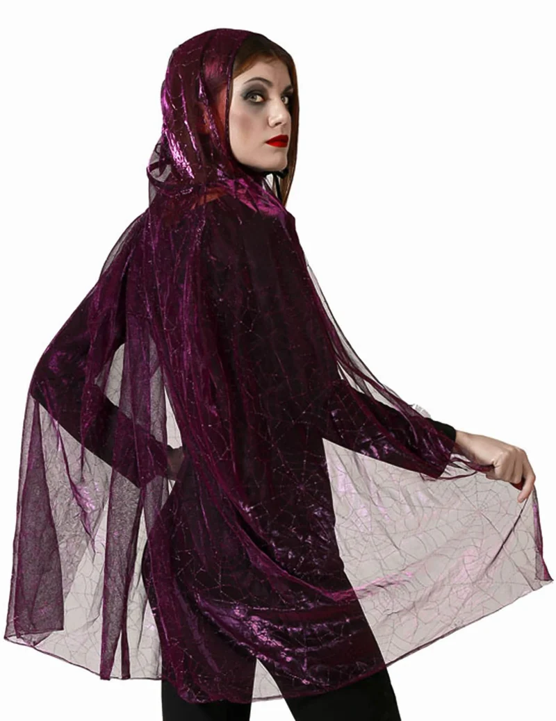 Lila Spinnennetz-Kapuzenumhang für Erwachsene 100 cm