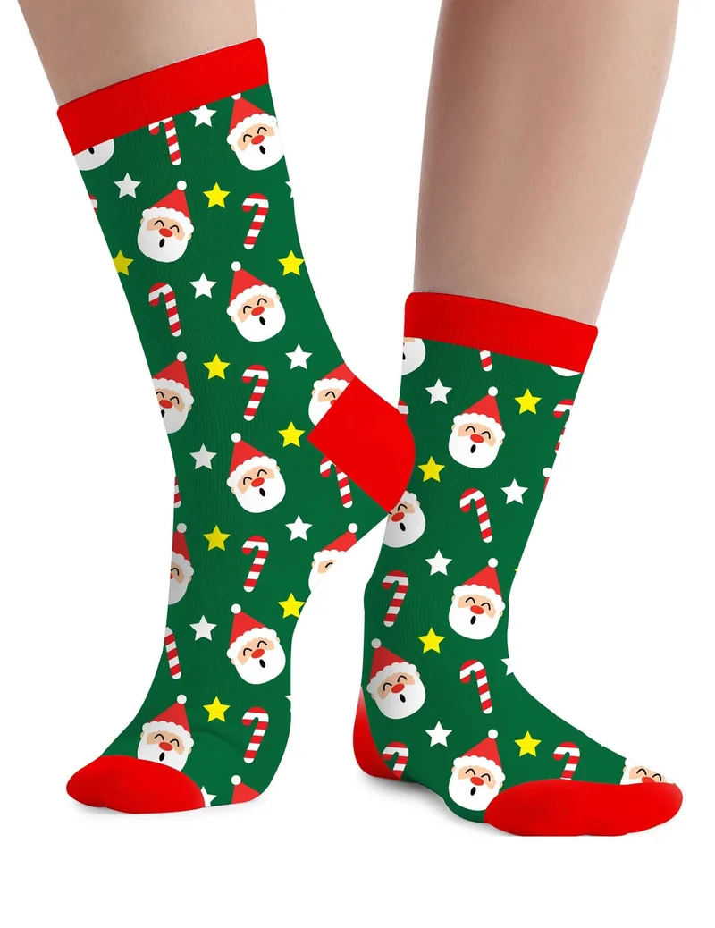 Grüne Weihnachtssocken mit Weihnachtsmann-Motiven für Erwachsene
