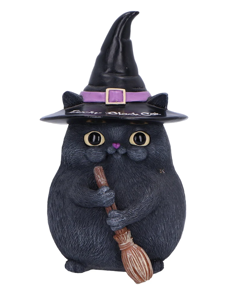 Schwarze Katze mit Besen & Hexenhut