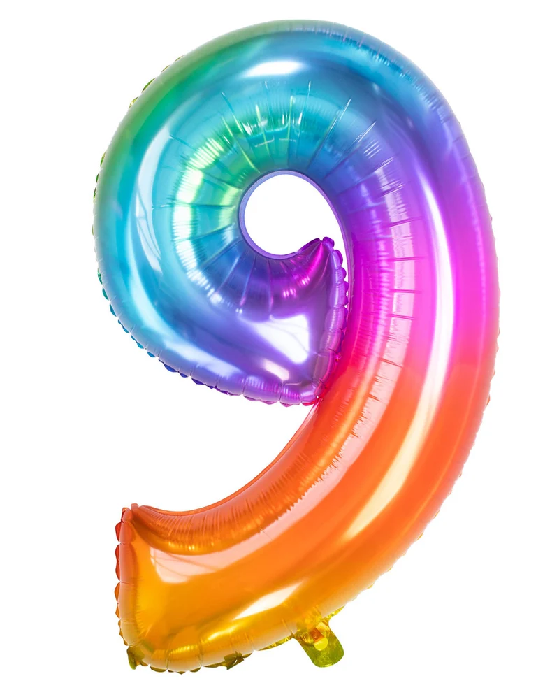 Folienballon Zahl 9 Regenbogen