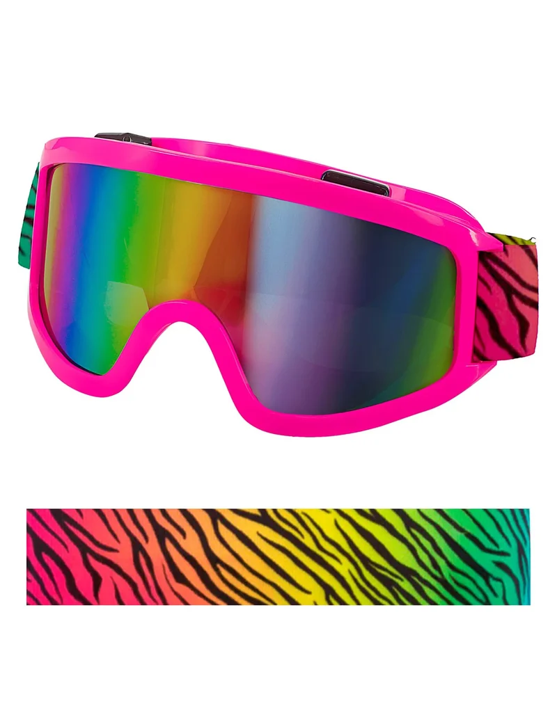 Pinke Skibrille mit buntem Zebra-Stirnband