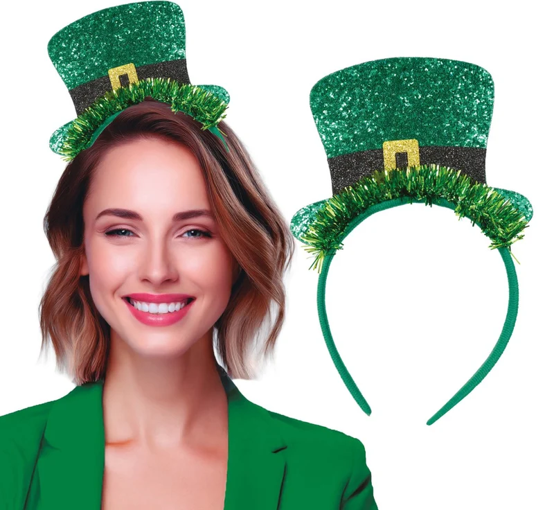 St. Patrick's Day Haarband mit Hut Glitter