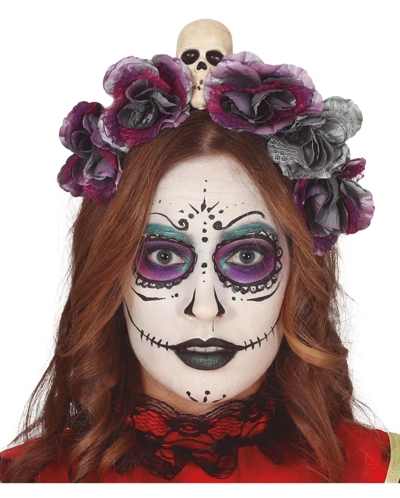 Tag der Toten Schädel Diadem mit Blumen