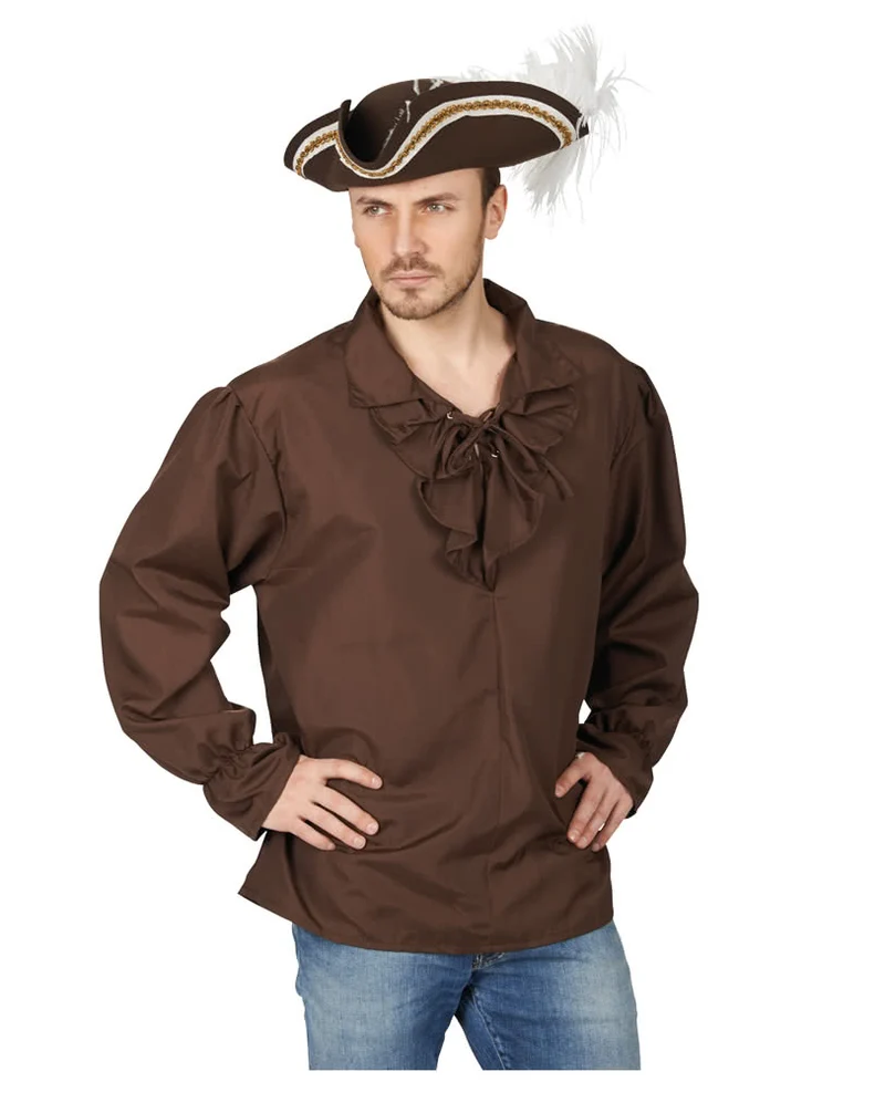 Braunes Piratenhemd mit Rüschenkragen