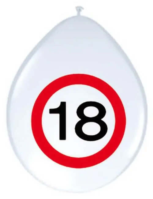 8 Luftballons 18. Geburtstag weiß-rot 30cm