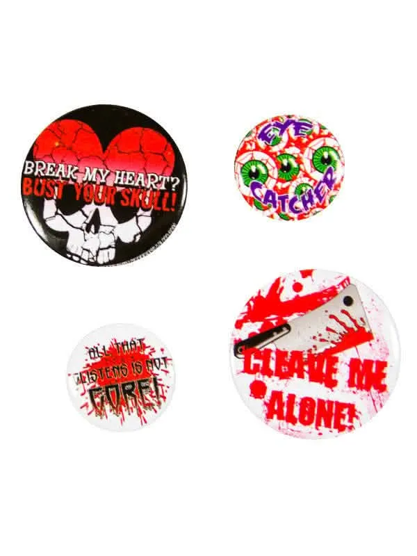 Kreepsville Gothic Horror Button-Set 4-teilig rot-weiß